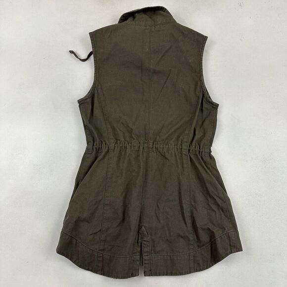 American Rag Army Green Full Zip Utility Vest Drawstring Waist 100% Cotton Sz S - Picture 9 of 12